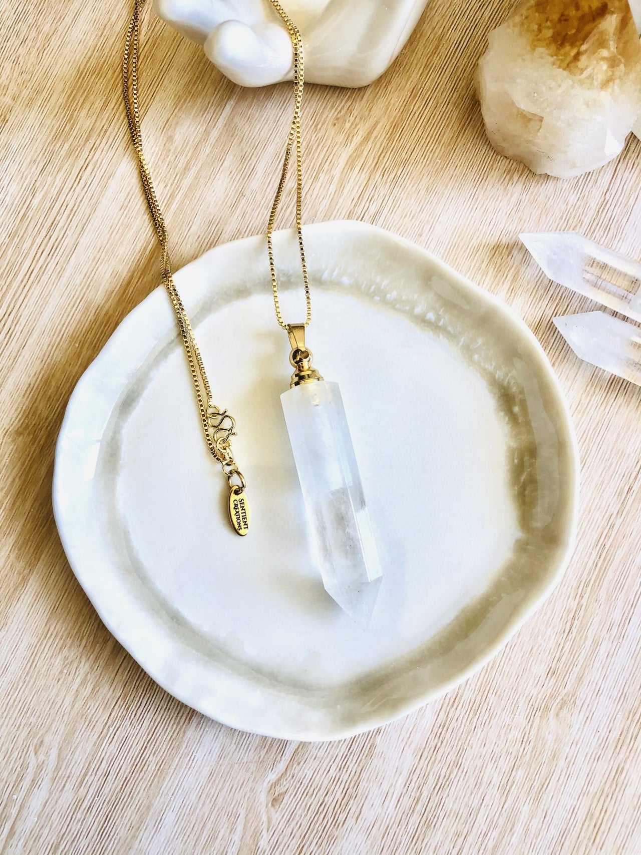 Clear Quartz ~ Essential Oil Carrier Crystal Necklace - Sentient Creations