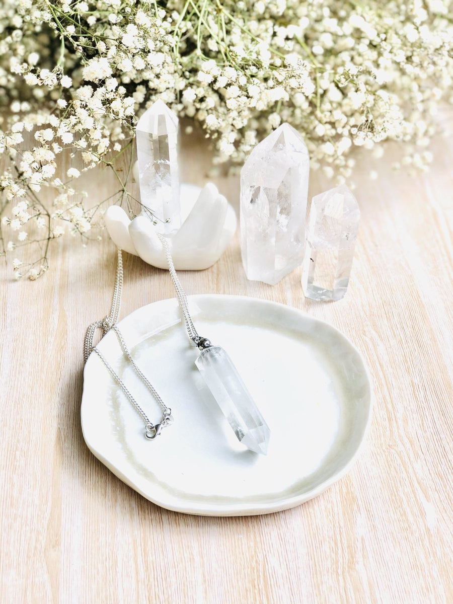 Clear Quartz ~ Essential Oil Carrier Crystal Necklace - Sentient Creations