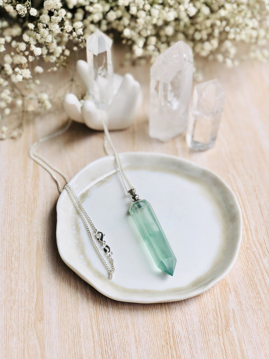 Green Fluorite ~ Essential Oil Carrier Crystal Necklace - Sentient Creations