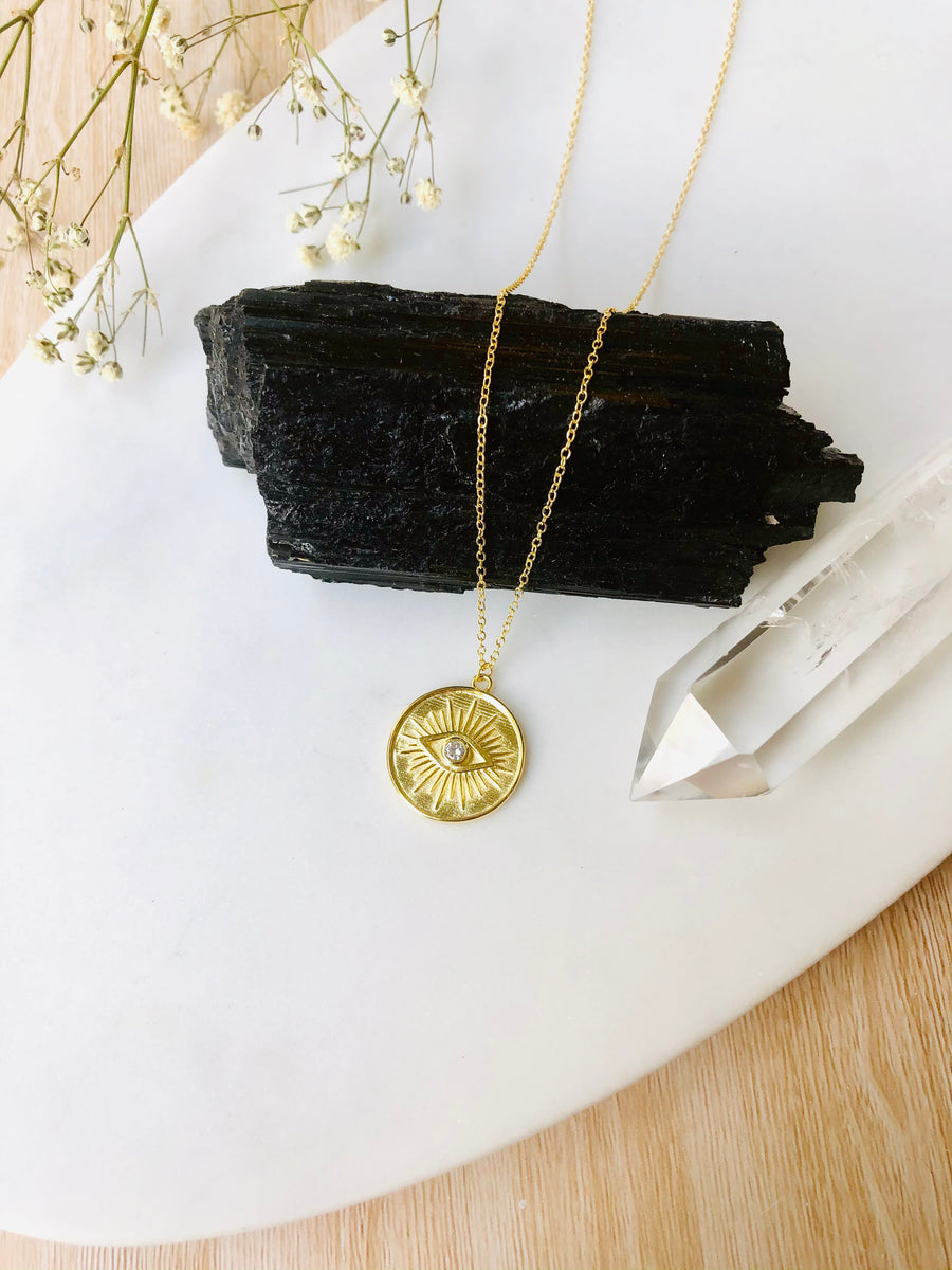 Gold Protective Eye Coin Pendant Necklace
