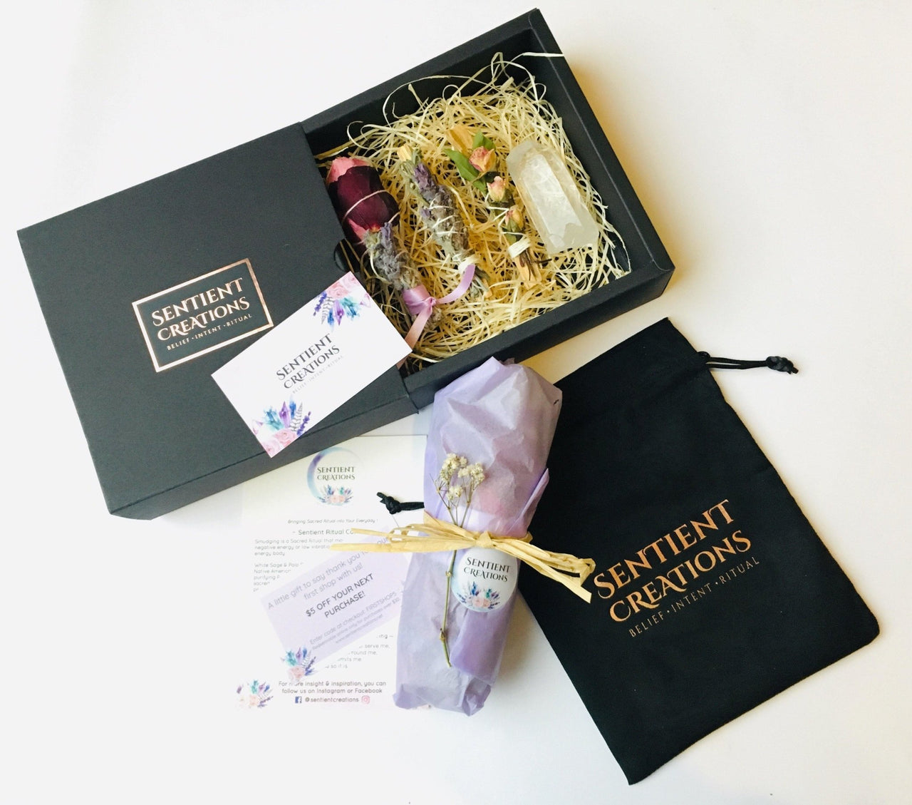 Protection - Black Obsidian, Rosemary, Palo Santo & Sage Smudge Stick Bouquet - Sentient Creations