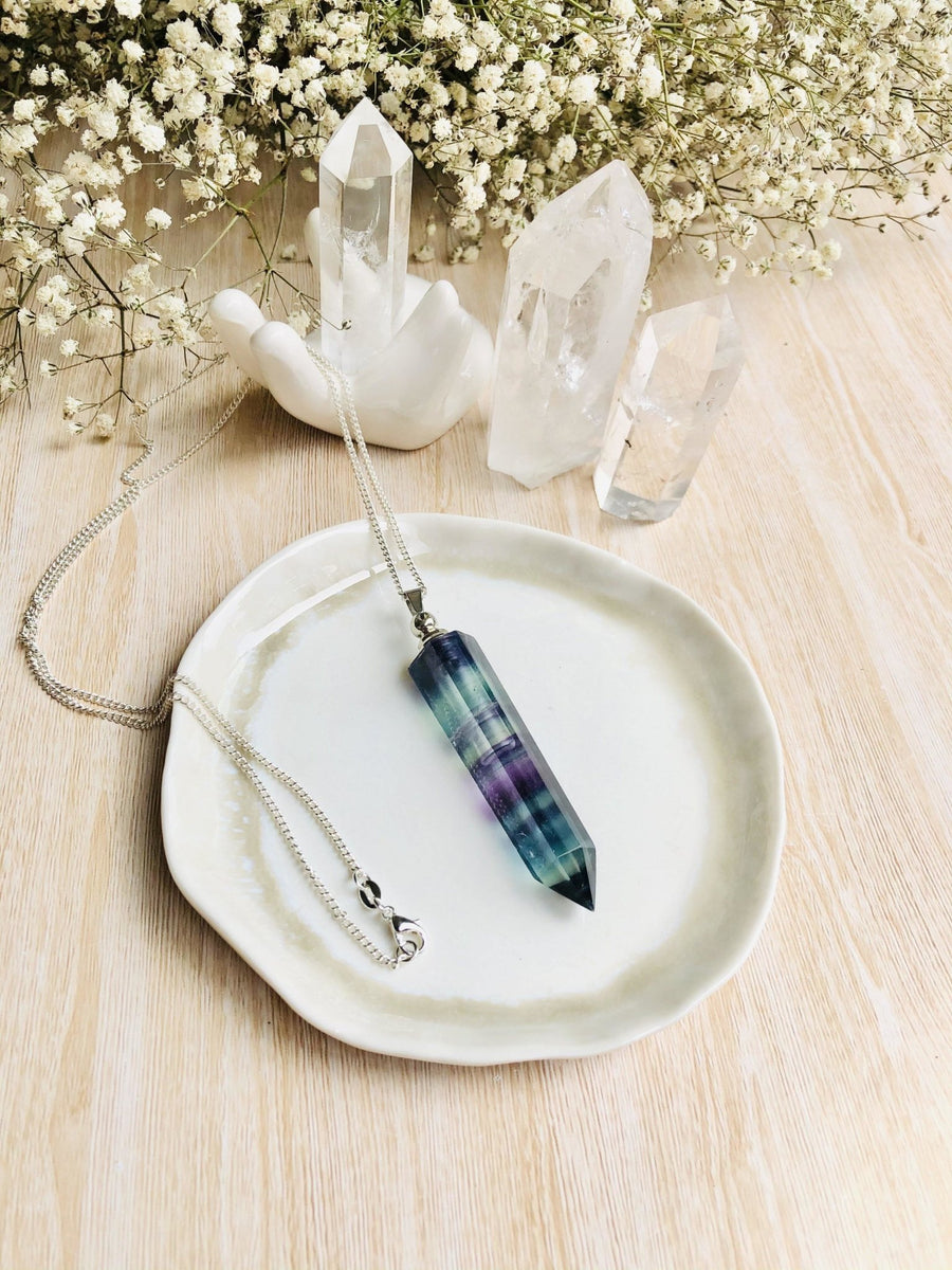 Rainbow Fluorite ~ Essential Oil Carrier Crystal Necklace - Sentient Creations