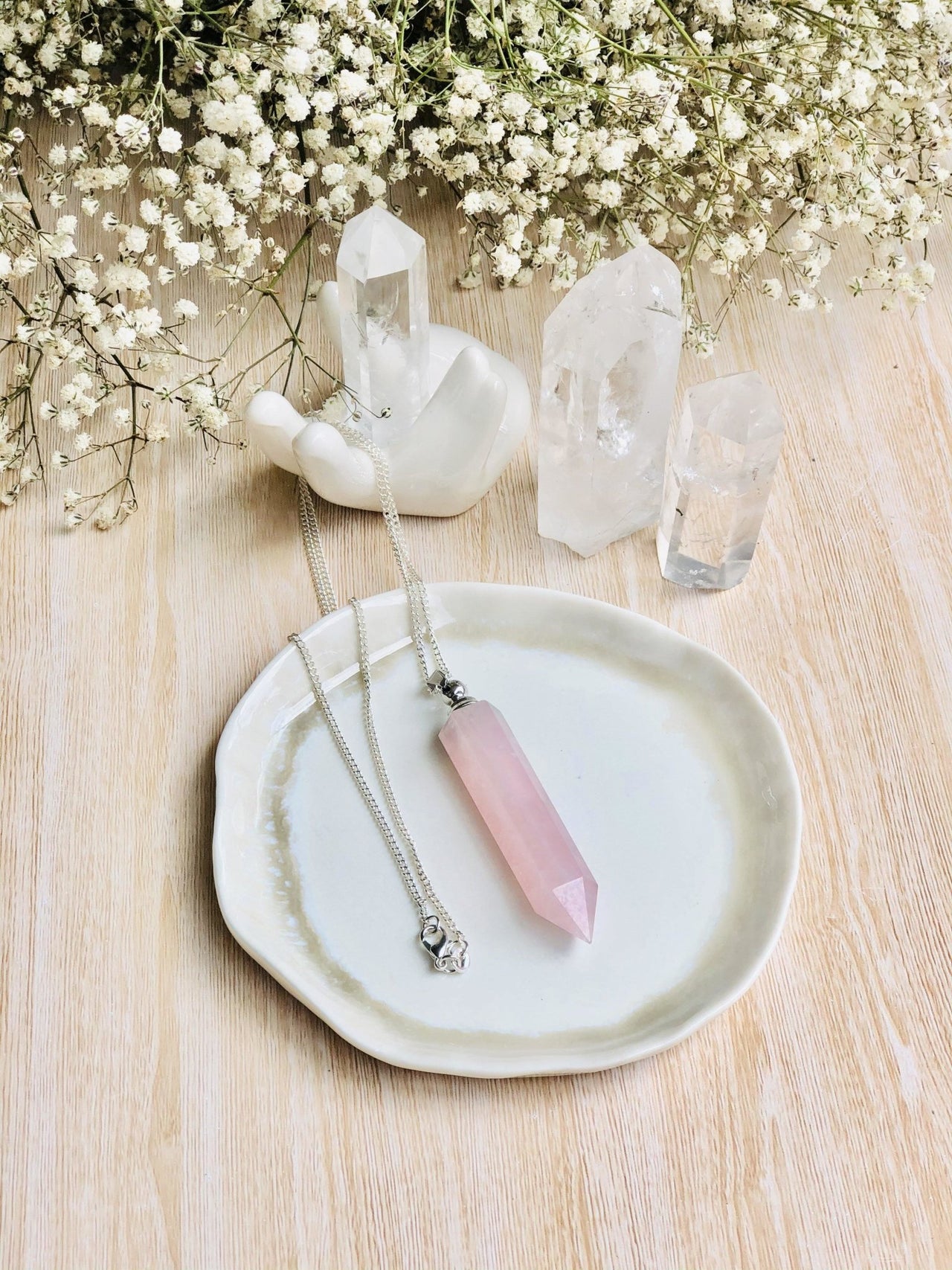 Rose Quartz ~ Essential Oil Carrier Crystal Necklace - Sentient Creations